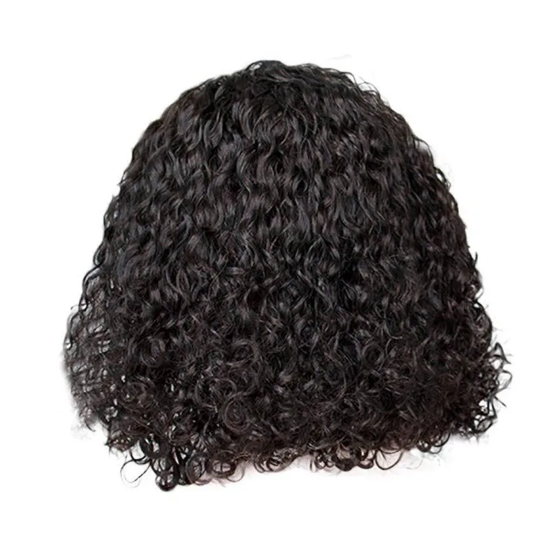 Kinky Curly Middle Part Synthetic Short Curly Wig For Black Women 12 Inch Natural Black Heat Resistant Fiber Wig Daily Use