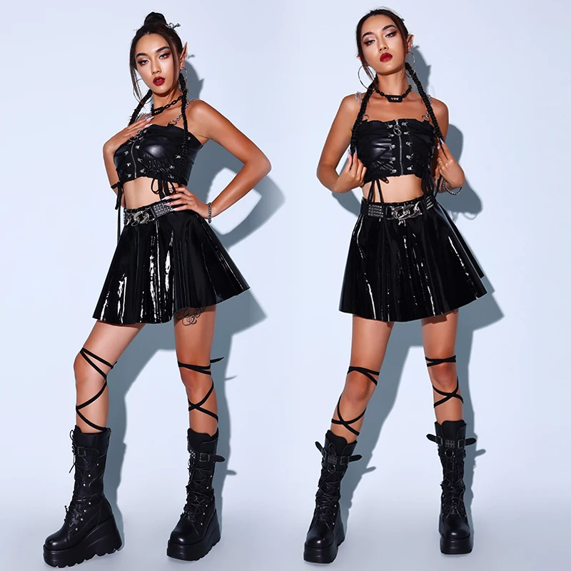 

Adult Sexy Rave Outfit Jazz Dancewear Nightclub Gogo Dancer Clothing Suit Dj Ds Black Hip Hop Dance Performance Costume YS4132