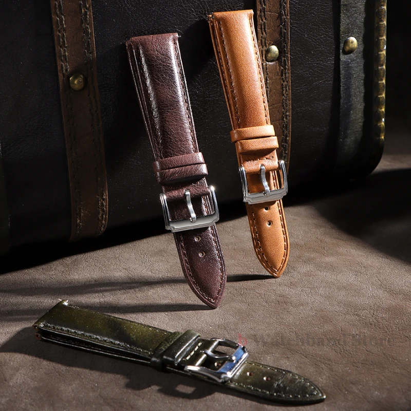 Винтажный ремешок из воловьей кожи 20 мм 22 мм для Huawei GT5 4, быстросъемный ремешок для умных часов для Samsung Galaxy Watch 6 5, браслет ручной работы