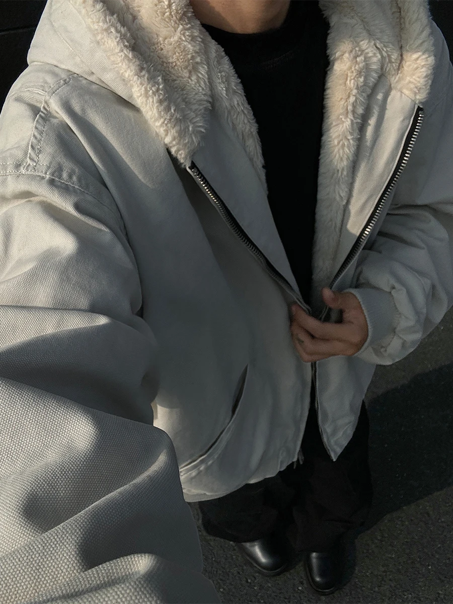 

Американская зимняя куртка Cleanfit с подкладкой из овечьей шерсти для мужчин, утепленная, с узором Mountain Eagle, повседневная, модная, из полиэстера