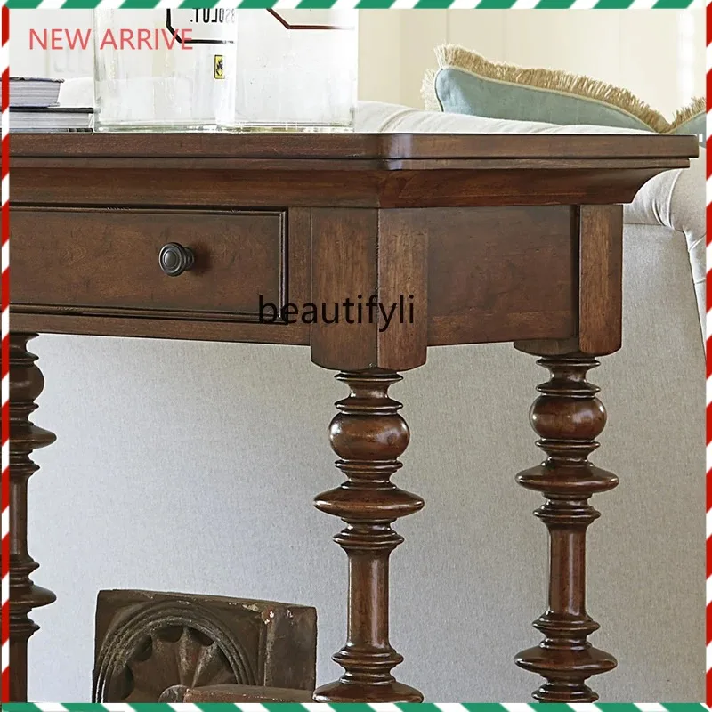 V132 French simple solid wood living room entrance table decorative entrance cabinet retro strip table decorative cabinet