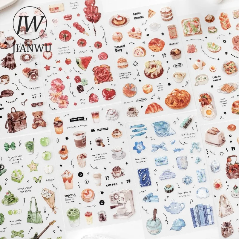 JIANWU Vintage Coffee Bread Afternoon Tea Landscape Material Collage Scrapbooking PET Sticker Creative DIY Journal Stationery