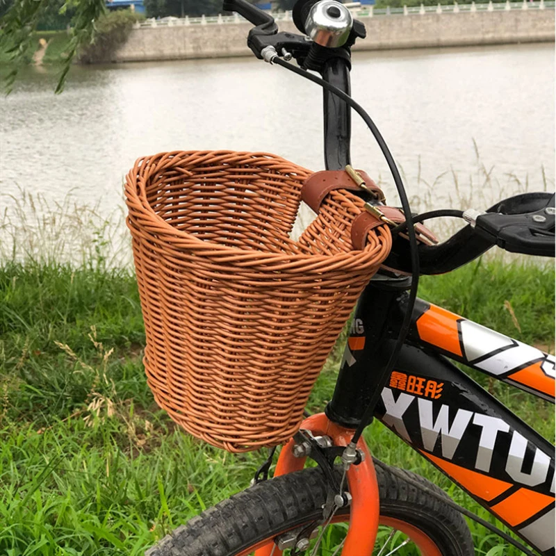 Bicycle Basket With Straps Detachable Imitation Rattan Bicycle Basket Front Handlebar Storage Basket Handbag Cycling Accessories