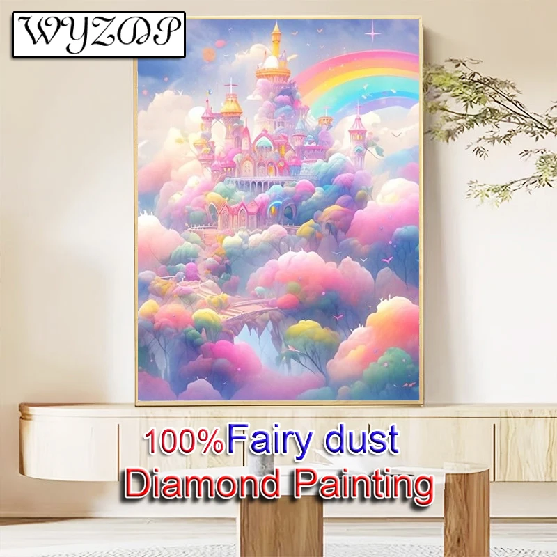 WYZDP 100% Fairy Dust Diamond Painting Castle Picture Square Diamond embroidery Landscape Stitch Diamond Art Full Crystal Decor