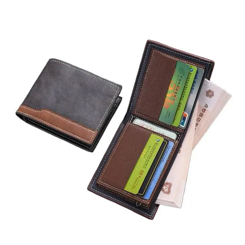 

Men's Short Wallet New PU Leather Two Fold Design Black Coffee Retro Coin Purse ID Card Holder