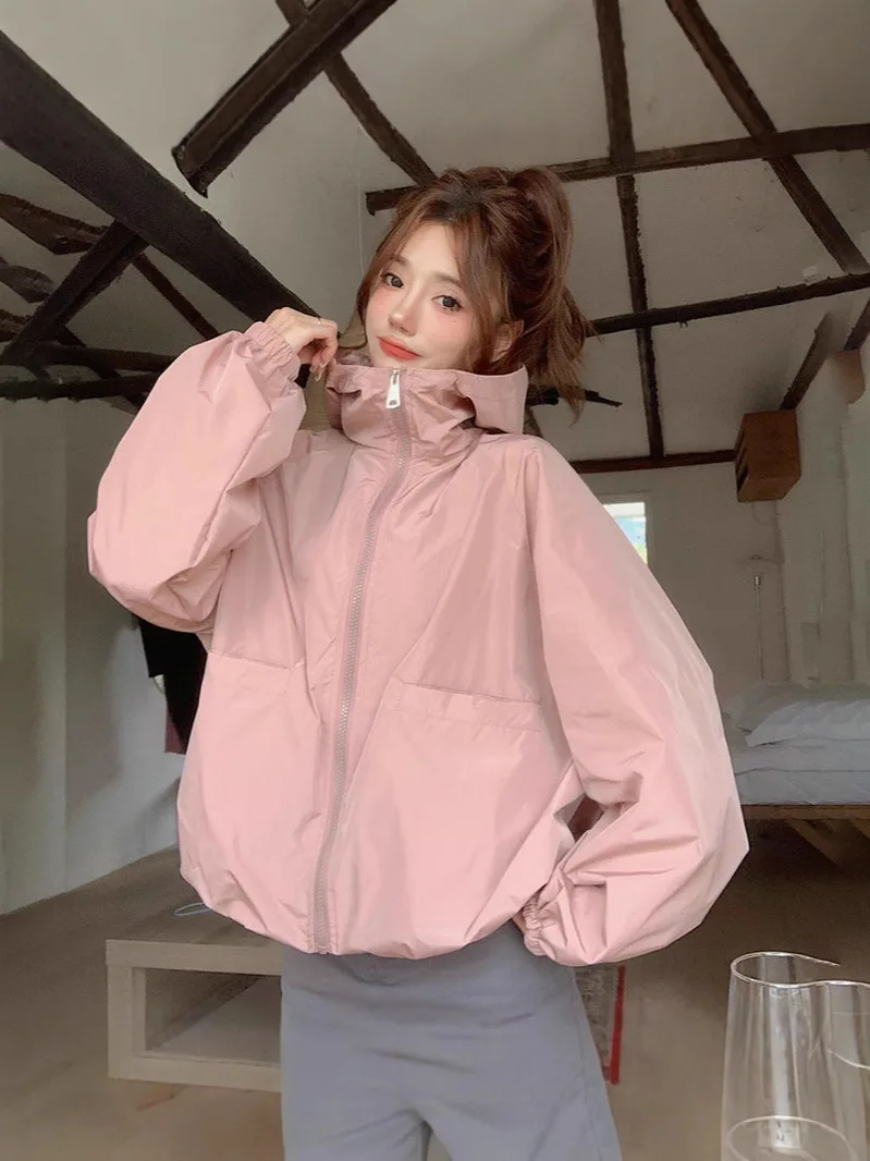 

Elegant Women'S Jackets Bomber Loose-Fit Oversize Button Front Pocket Pure Simple Basic Ladies Fashion Style Outerwear Long