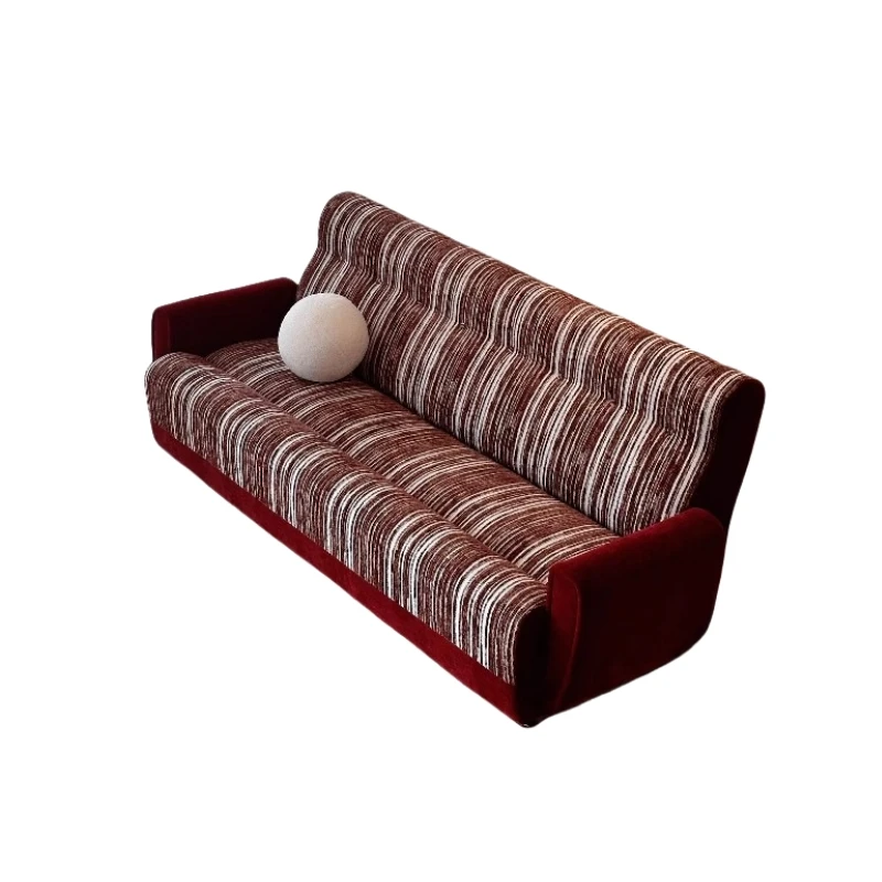 

&c Sofa retro style high-end sense Chenille stripe sofa living room designer niche classic middle-aged style straight row sofa