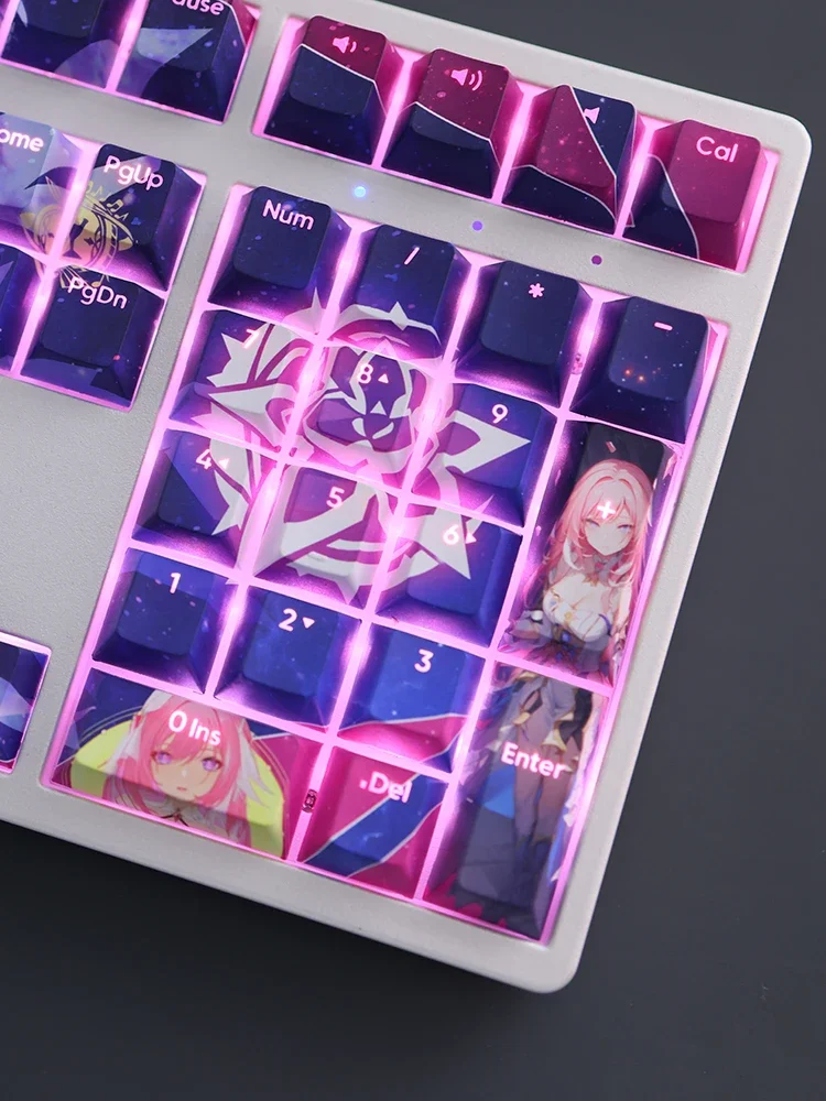 Elysia 108 Keycap PBT DYE Sublimation Honkai Impact Light Transmitting Cherry Switch Cross Key Cover for Mechanical Keyboard