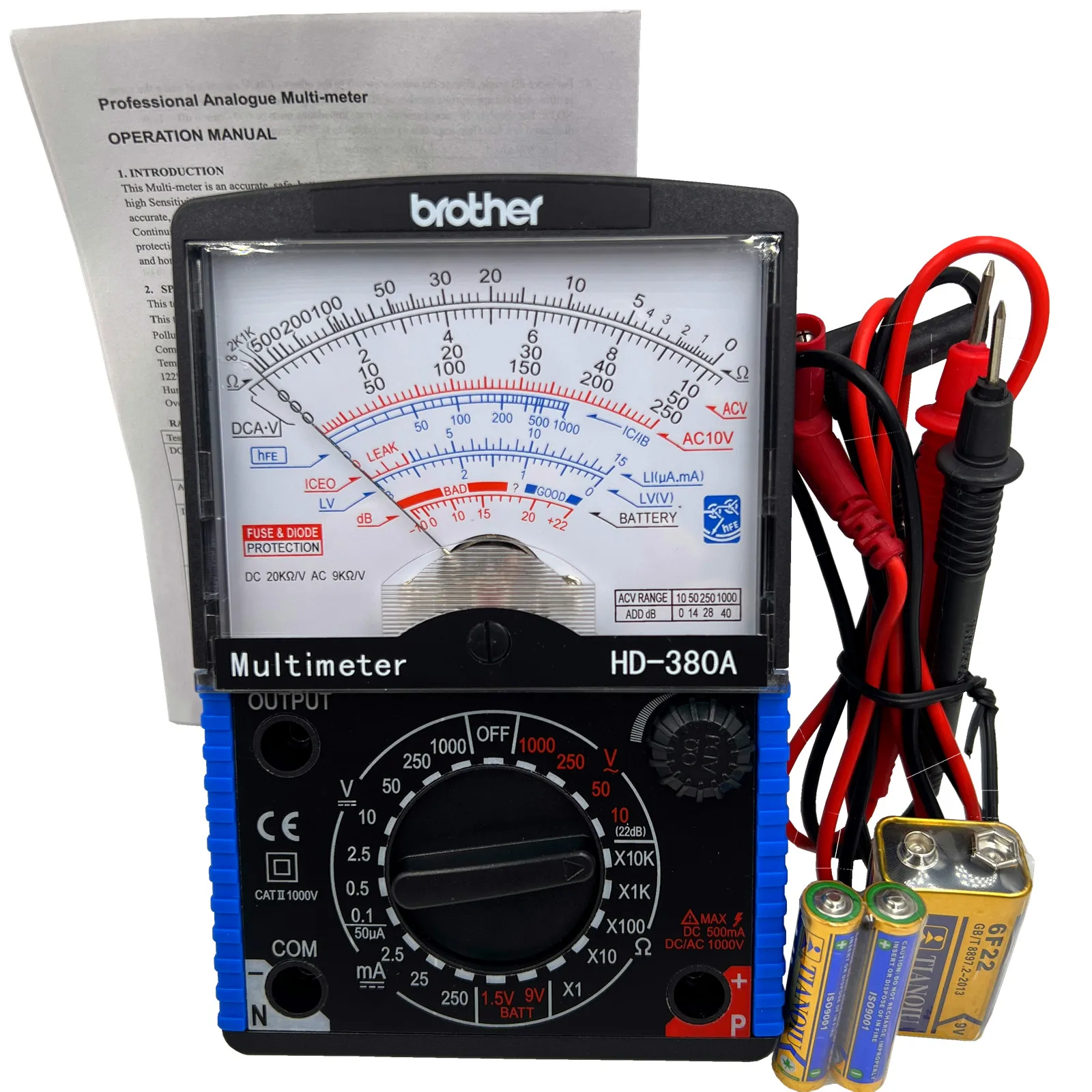 HD-380A Pointer Multimeter DC/AC Voltage Current Tester Resistance Capacitance Meter Analog Display Pointer Meter Brother