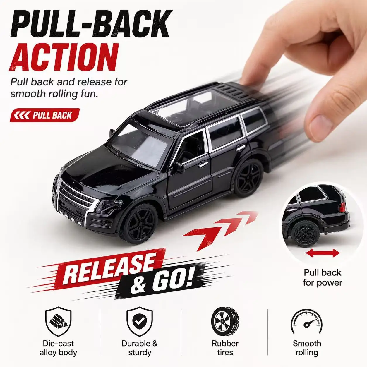 (Corrugated Box) 1/36 Scale, Square and Tough Off-Road SUV Style Toy Car, Powerful Recoil, Metal Casting, Boy's Toy, Best Gift