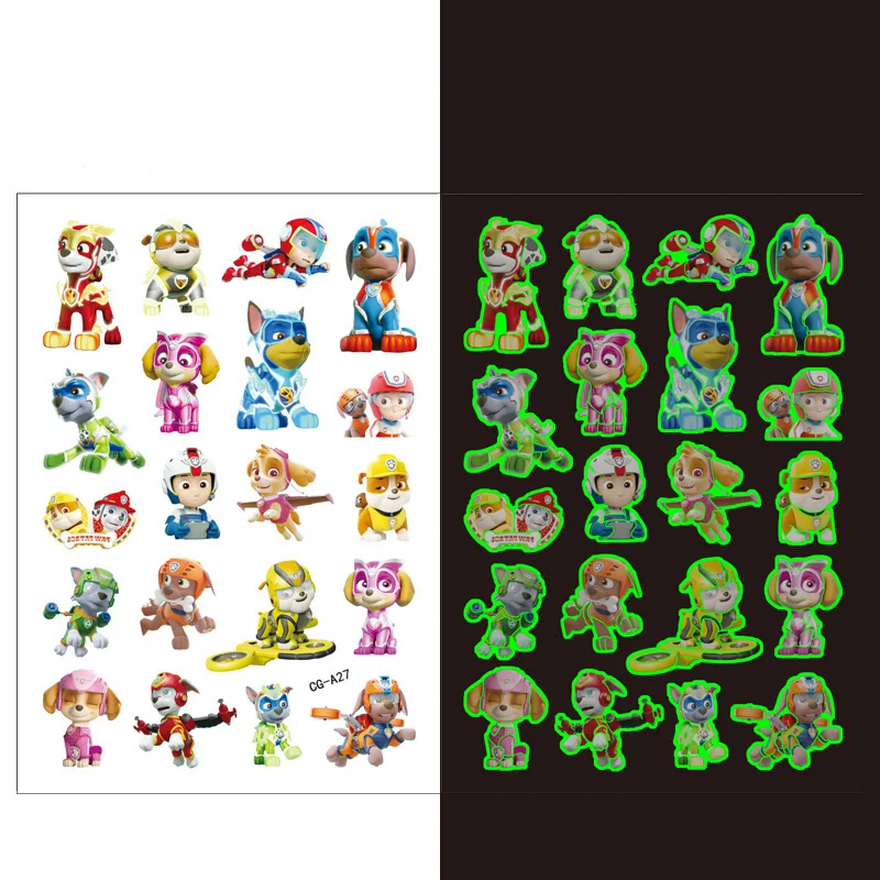 New Luminous Tattoo Sticker Paw Patrol Children Arm Face Glowing Tattoo Children Body Tattoo Ryder Marshall Rubble Sticker