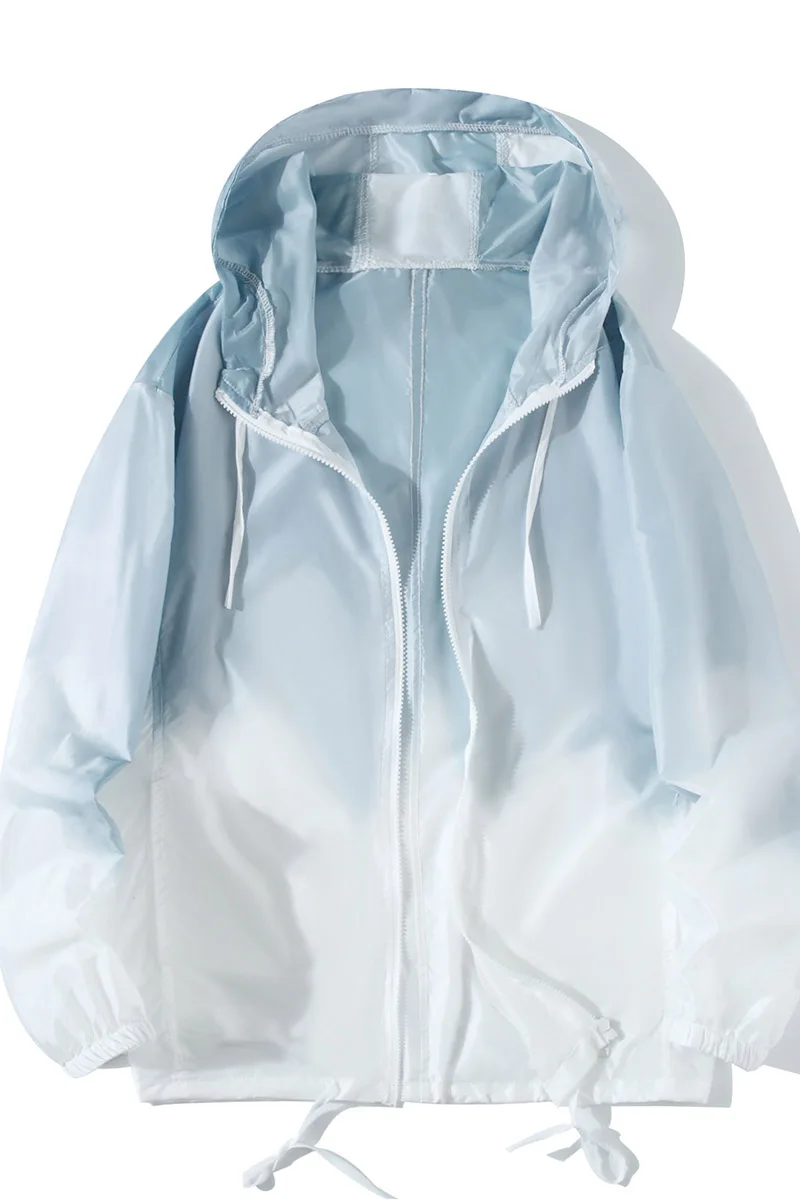 Men Women Gradient Hooded Thin Jacket Lightweight Sun Protection Windbreaker Casual Outerwear
