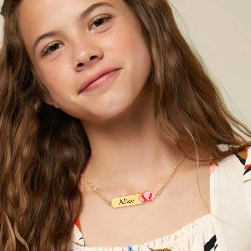 

Cute Crown Necklace Personalized Name for Child Baby Girls, Custom Stainless Steel Nameplate Choker Necklace Handmade Jewelry