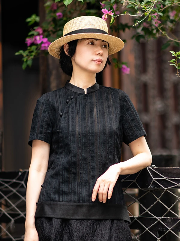 

Оригинальный трансформированный китайский женский топ с лоскутной тканью Xiangyun, шелковый воротник-стойка с косым клапаном