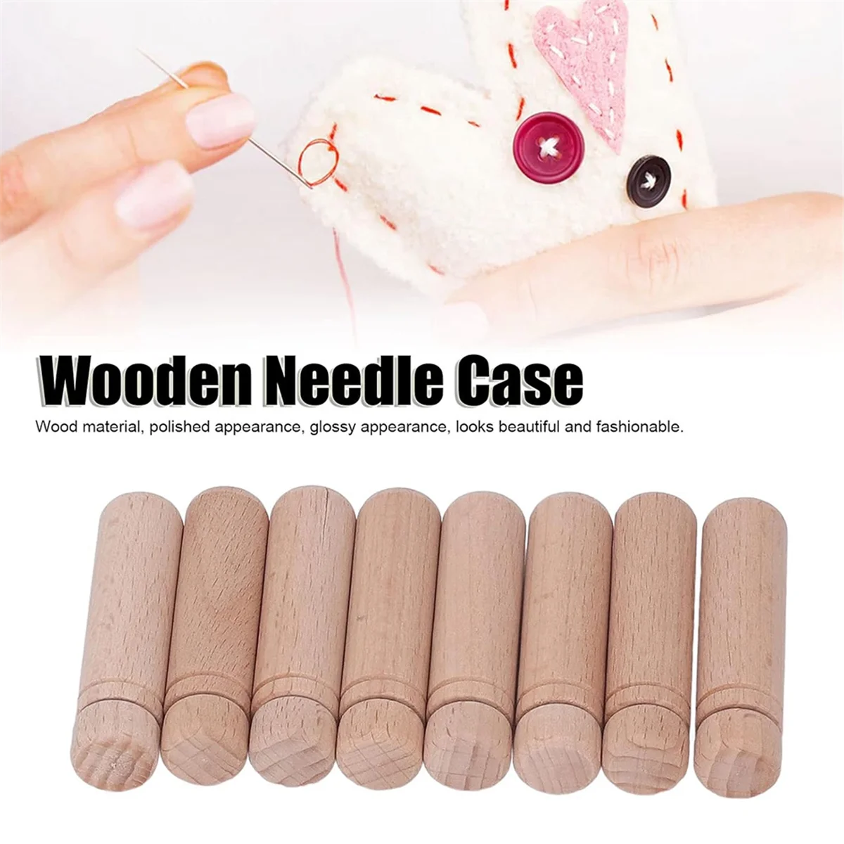 8Pcs Wooden Needle Case, Portable Sewing Needle Holders with 3 Stickers for Sewing Supplies Storage