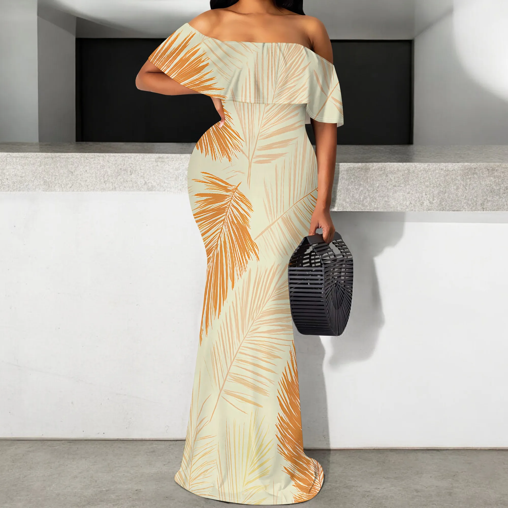 

Women's Palm Leaf Mermaid Maxi Dress S-3XL Sexy Off Shoulder Flowy Style for Resort Wear Evening Gala or Holiday Dinner