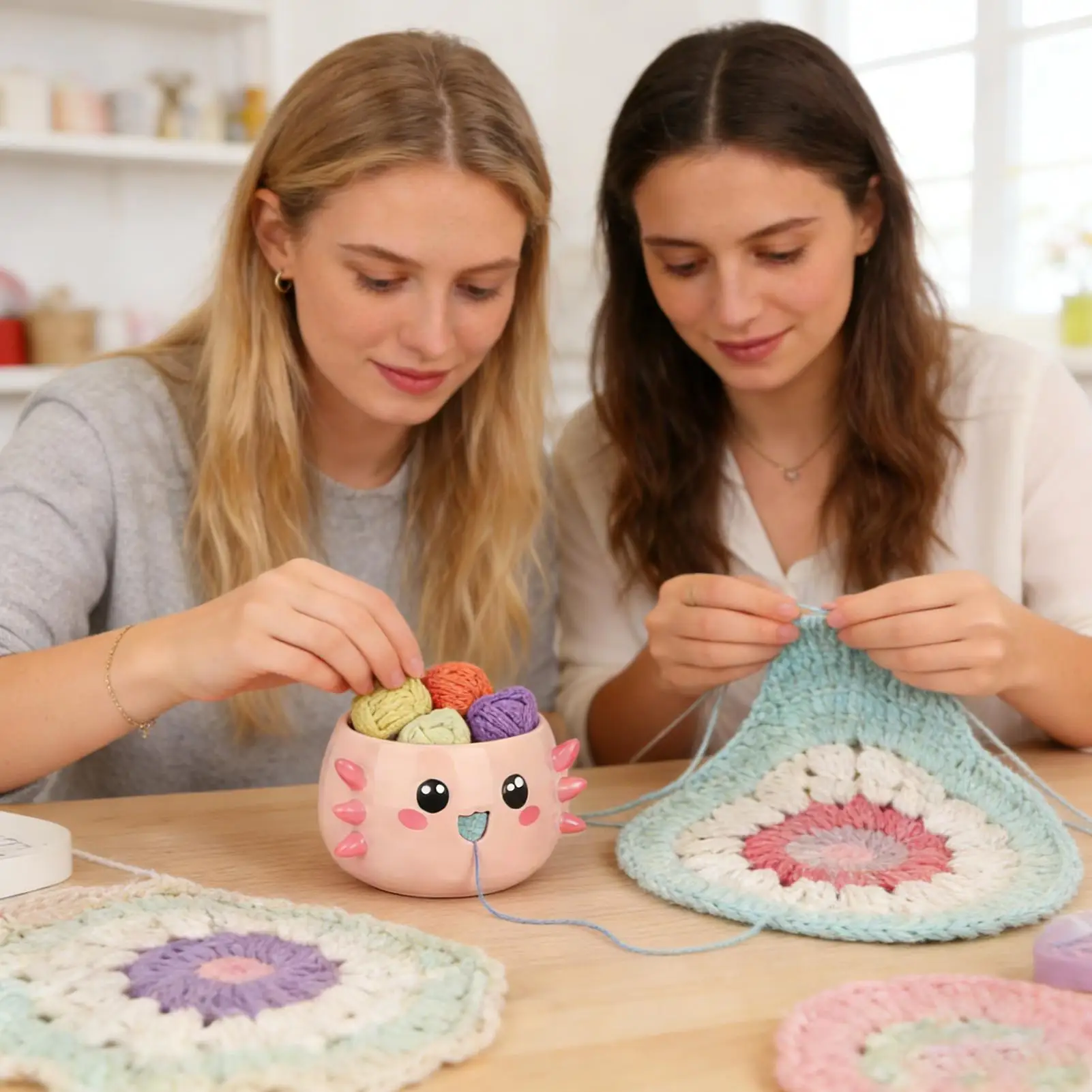 Yarn Bowls For Crocheting Cute Cartoon Design Large Accessories Holder Knitting Bowl Dispenser For Women Adults Beginners