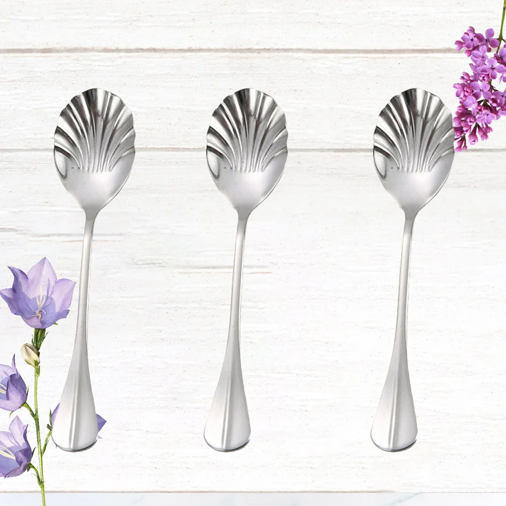 

3Pcs Shell Stirring Spoons Long Handle Stainless Steel Polished Coffee Milk Tea Cocktail Ice Cream Mixing Spoons