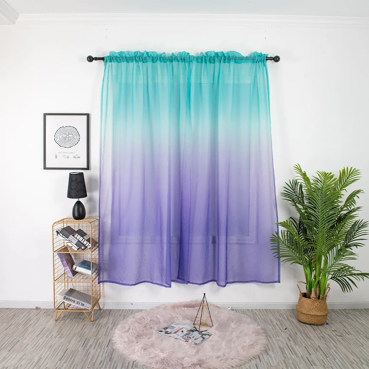 

1Pcs Blue Purple Gradient Color Curtain Easy Install Polychromatic Window Screen Multicolor Shading Voile Curtain Housewarming