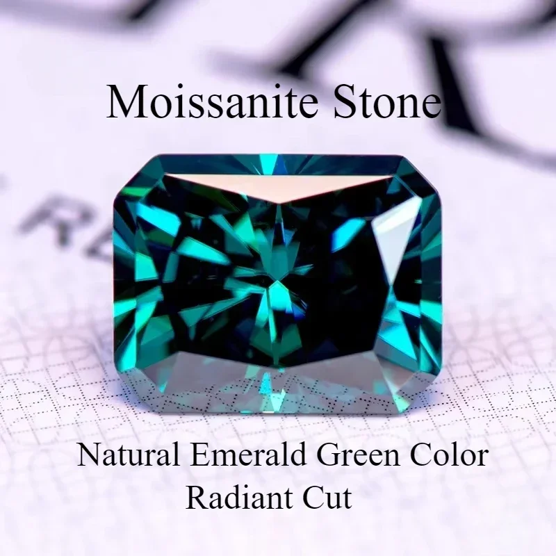 

NEW Moissanite Gemstone Radiant Cut Natural Color Emerald Green Authentication Lab Grown Diamond DIY Jewelry Making Material