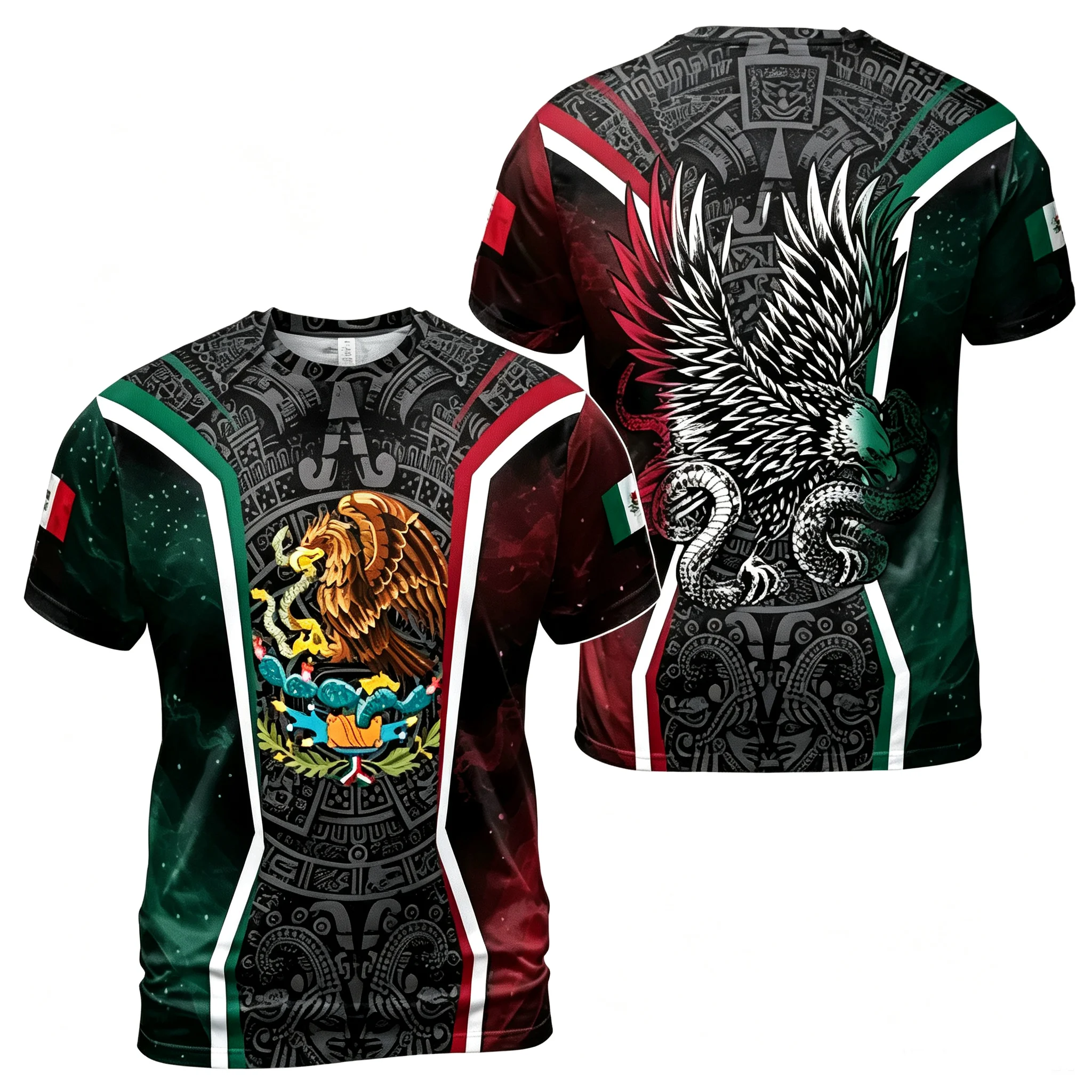 2026 Men Mexico Aztec Eagle Totem Quick Dry Short Sleeve Sports Jersey Ethnic Print Breathable Football Athletic T-shirt