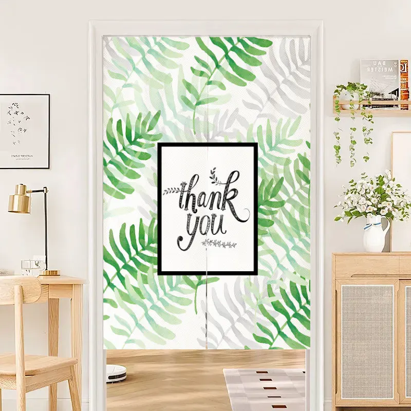 VIKAMA Green Trailing Plant Japanese Noren Door Curtain Polyester Privacy Partition Room Divider Kitchen Bedroom Living Room