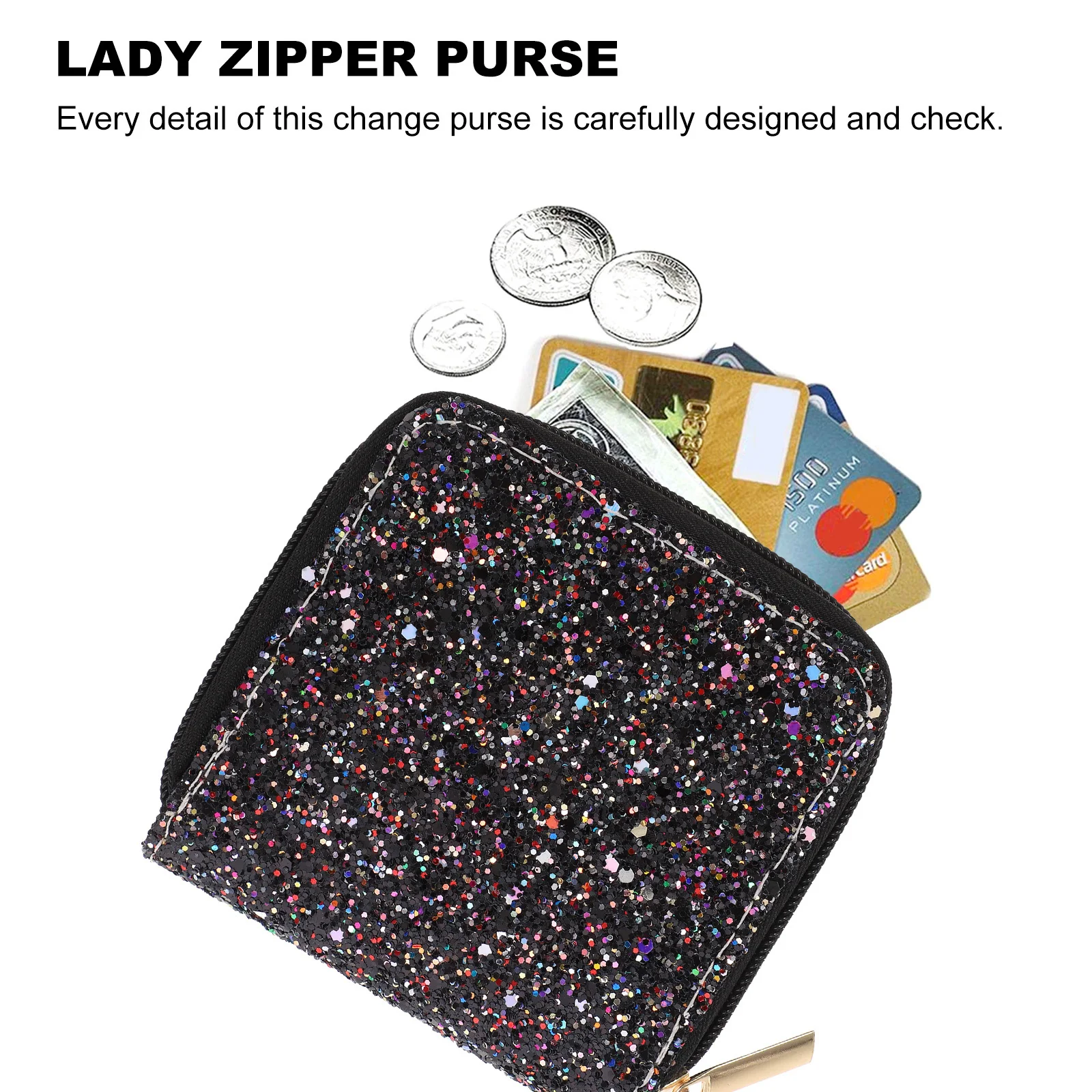 

1pc Short Wallet For Women Portable Mini Purse Zipper Coin Pouch Fashion Sequins Change Bag Creative Cosmetics Container