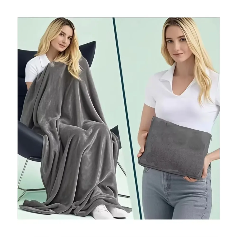 Coral Fleece Airplane Blanket Soft Warm Fluffy 2 In 1 Travel Pillow Cuddle Cushion Portable Sleeping Throw For Office Car Trip