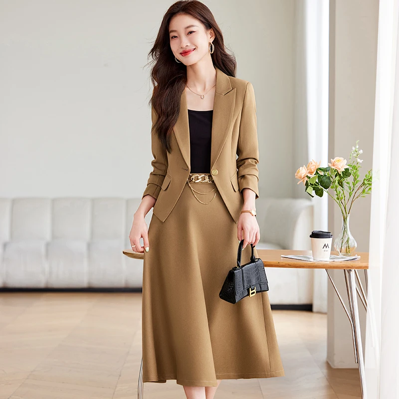 High Quality Long Sleeve Blazer Set Office Lady Skirt Set 2024 Fall Suit Collar Cut Jacket Elegant Career Commuter 2 Piece Set