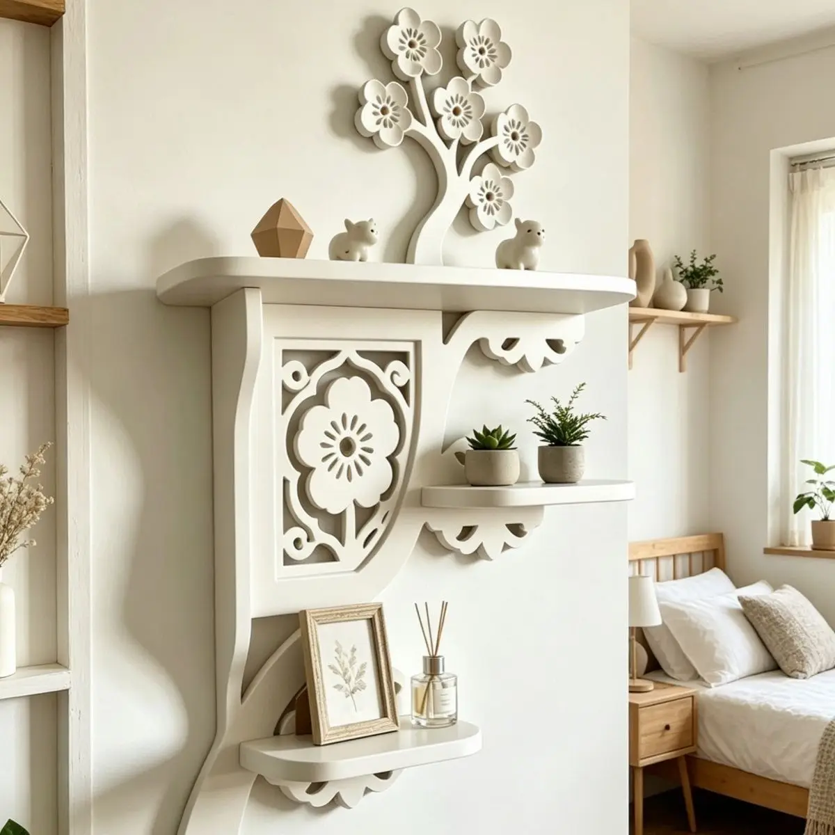One-word partition wall shelf wall living room bedroom perforated decorative flower stand