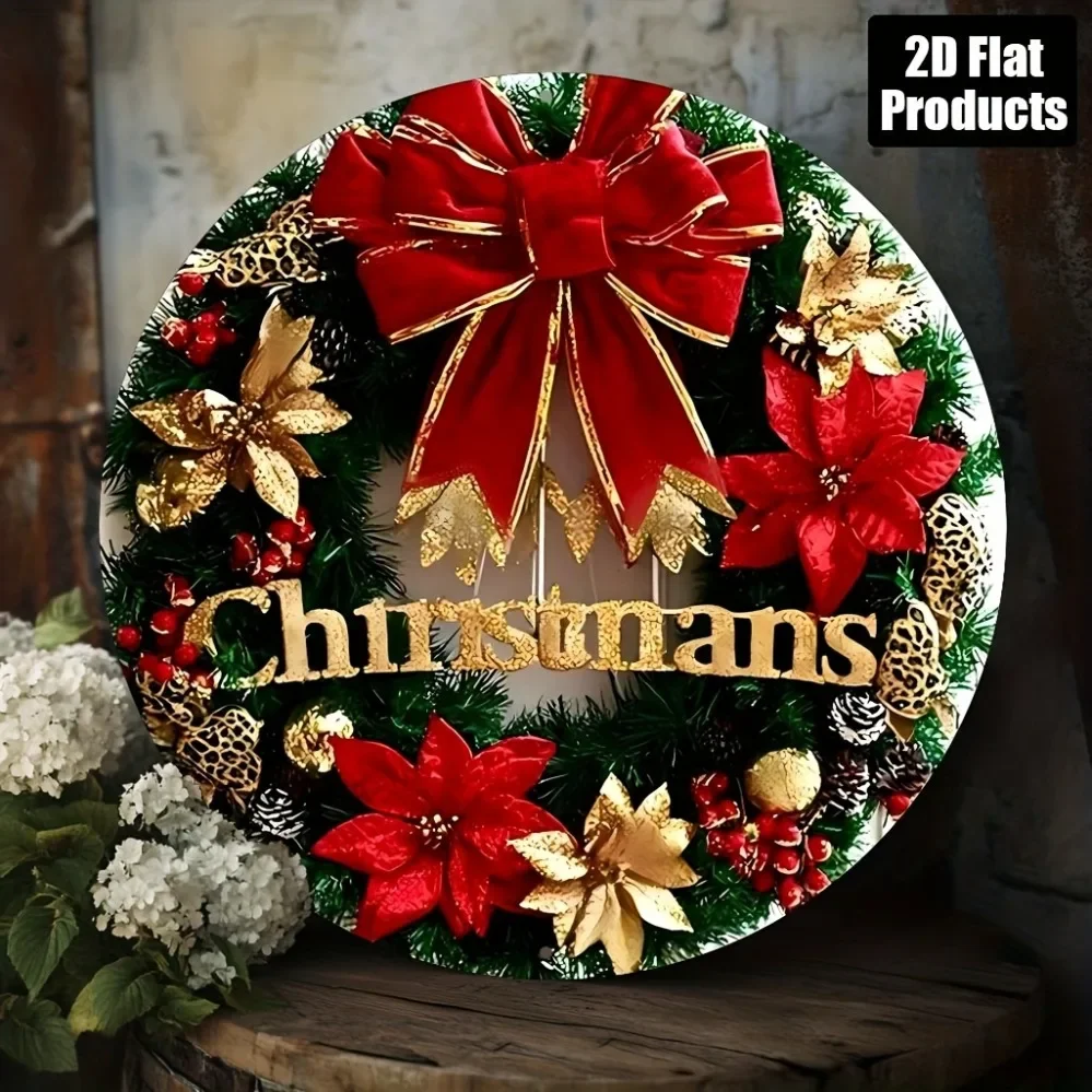 خمر إكليل معدني عيد الميلاد جدار ديكور 8x8 بوصة البونسيتة عطلة ديكور المنزل الألومنيوم في الهواء الطلق داخلي دائم #1