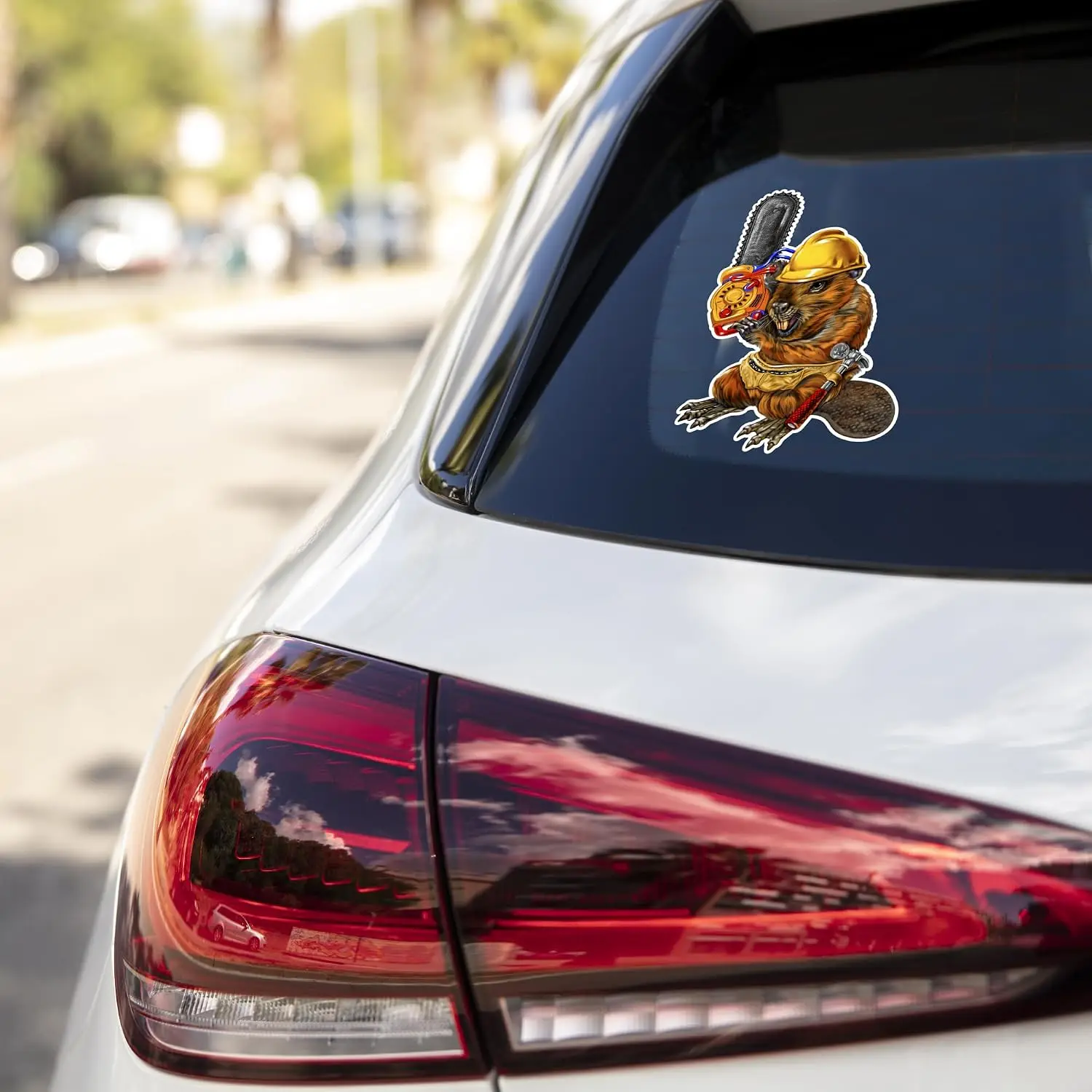 Funny Beaver With Chainsaw Lumberjack PVC Vinyl Sticker For Vehicle Window And Luggage Humorous Graphic Decoration Decal