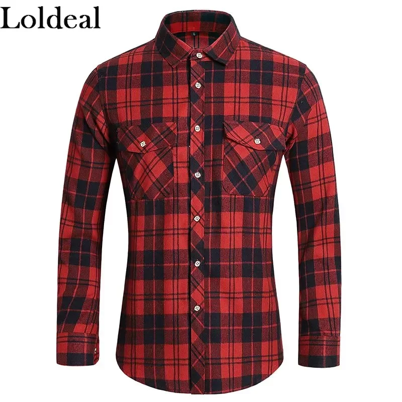 Men Button Down Regular Fit Long Sleeve Plaid Flannel Casual Shirts