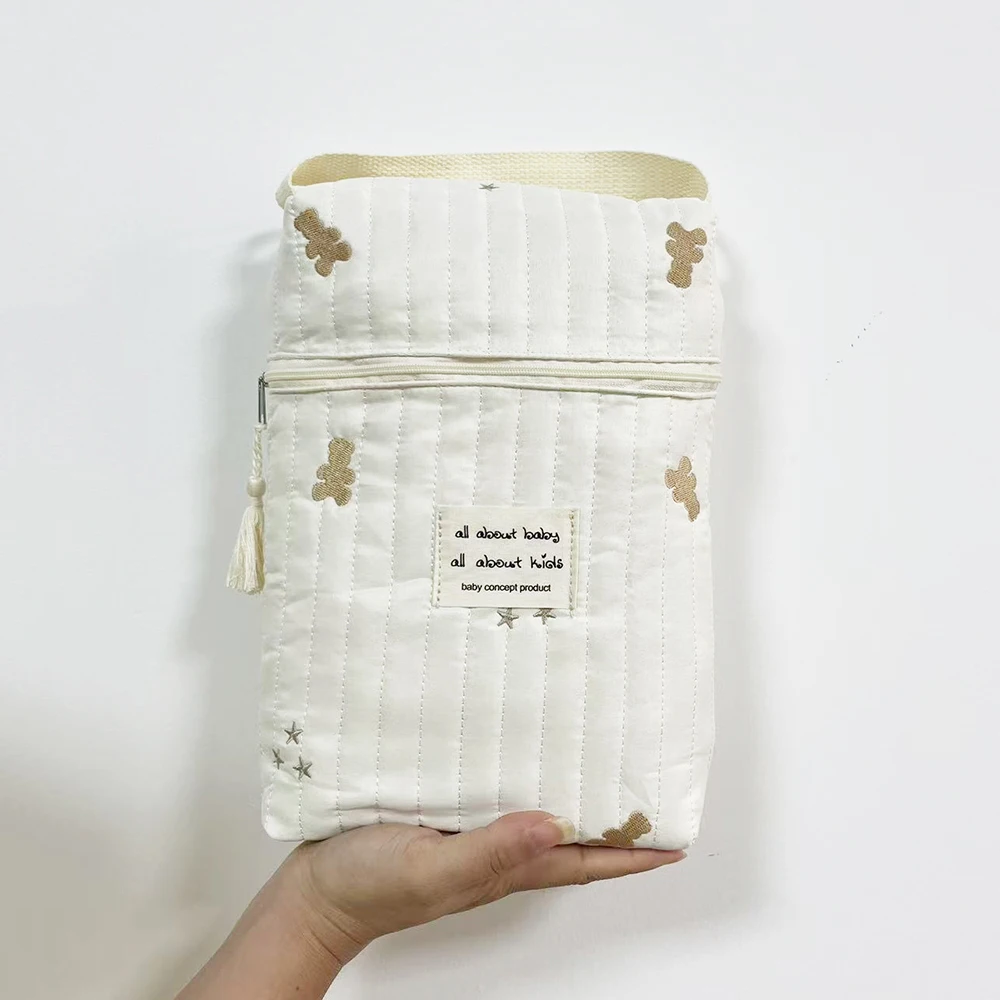 Borsa per pannolini per passeggino portatile Trapuntata per pannolini per bambini Organizer Borse per mamma ricamate Accessori per neonati Borsa per fasciatoio