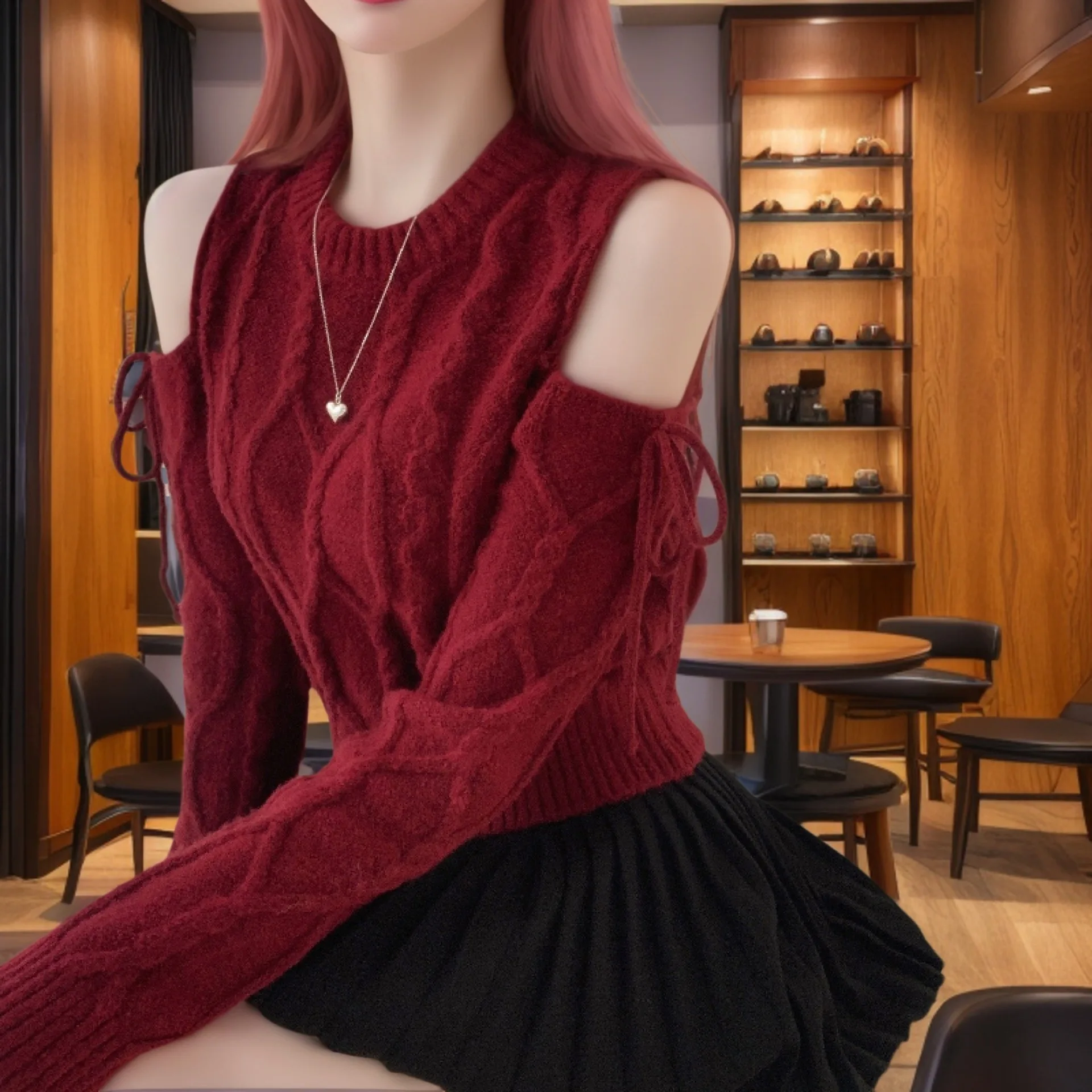 

2025 New Pure Desire Sle Long Sve Hollow out oulder Design Knitted Sweater Sexy Slim Fit Top Women's Faion Premium