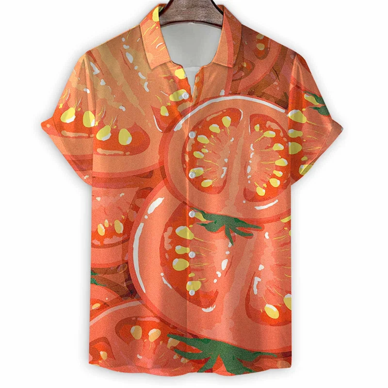 Fruit 3d Print Lemon Carambola Tomato Shirt Men Summer Vacation Hawaiian Shirts Tops Street Beach Oversized Lapel Button Shirts