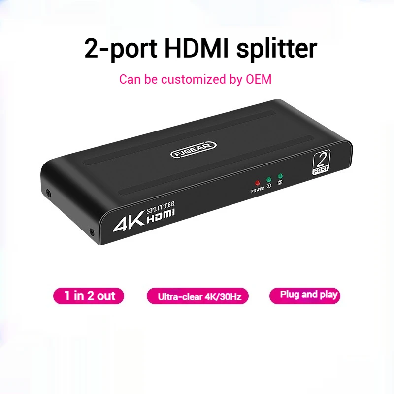 HDMI Video Splitter 1 Input 2 Output Ultra-clear Video 4K Signal Two Parts 2 Ports HDMI Splitter