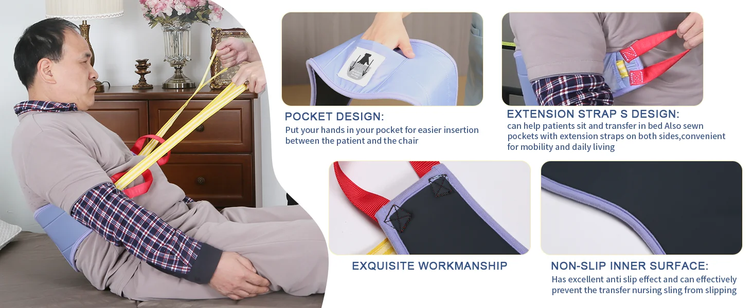 Ehucon Manual Transfer Sling Easy Lifting Belt für ältere Menschen, behinderte Menschen mit Griffen, bewegt sich vom Bett, Rollstuhl-Umzugspflegeprodukte – Detail 2