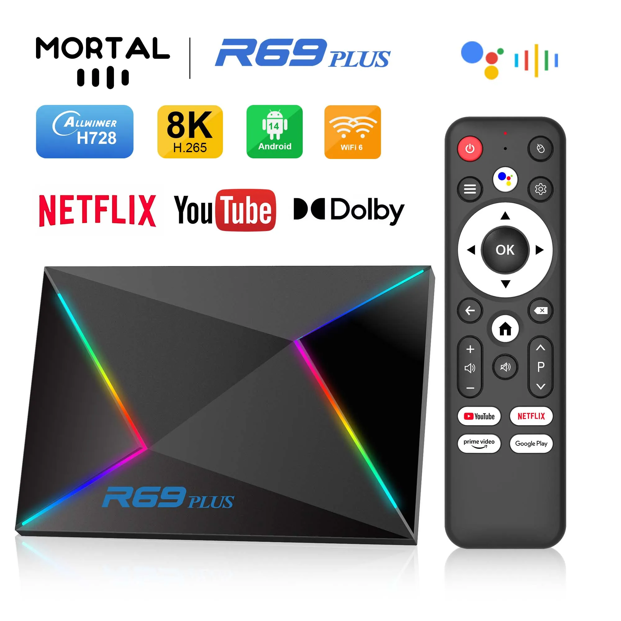 Mortal R69 Plus Smart TV Box Android 14 AllwinnerH728 Dual WiFi Support 8K Chromecast Voice Assistant Control televisor smart tv