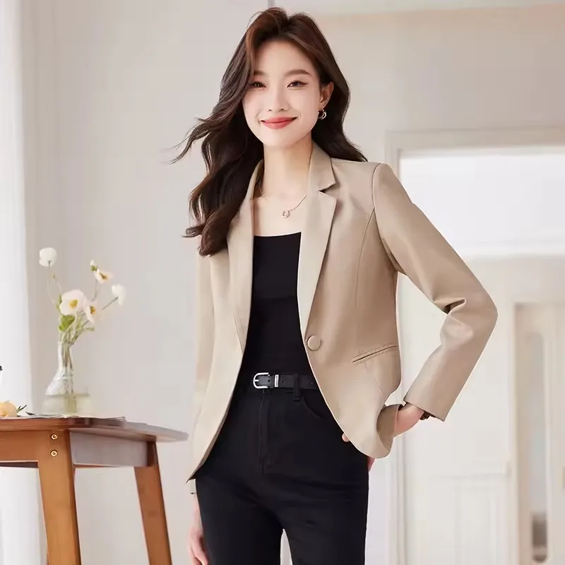Einfache PU Leder Frauen Blazer und Jacken Herbst Winter Kleidung Eine Taste Anzug Mantel Büro Damen Elegante Weibliche Oberbekleidung