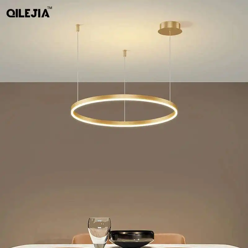الحديثة نحى خواتم Led الثريا إضاءة المنزل السقف شنت لغرفة المعيشة غرفة نوم مصباح معلق أضواء القهوة السوداء الذهبية #5