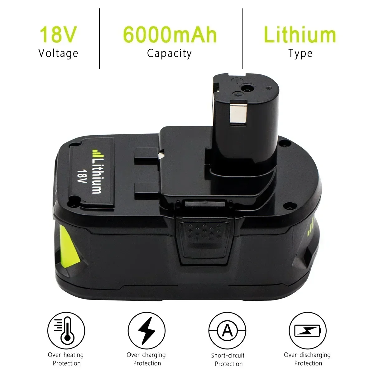 18V 6.0AH Li-ion Rechargeable Battery for Ryobi ONE+ cordless Power Tool BPL1820 P108 P109 P106 P105 P104 P103 RB18L50 RB18L40