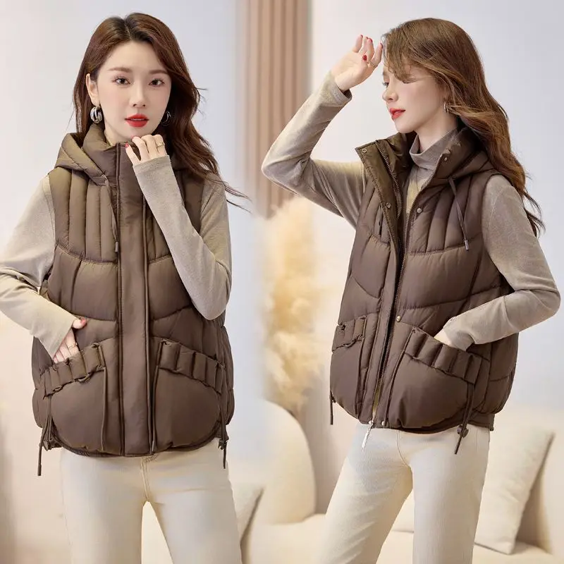 

Женский хлопковый жилет 2026, осенне-зимний модный удобный женский хлопковый жилет с капюшоном, верхняя одежда, женские жилеты
