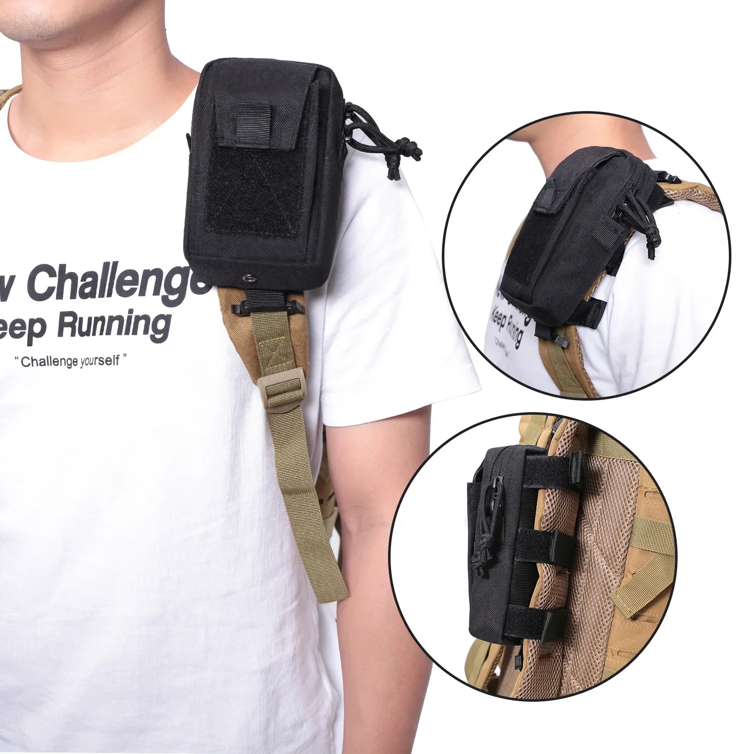 Molle Backpack Strap Phone Holder Waist Pouch for Outdoor Sports Running Camping Hiking Hunting - EDC Tool Organizer