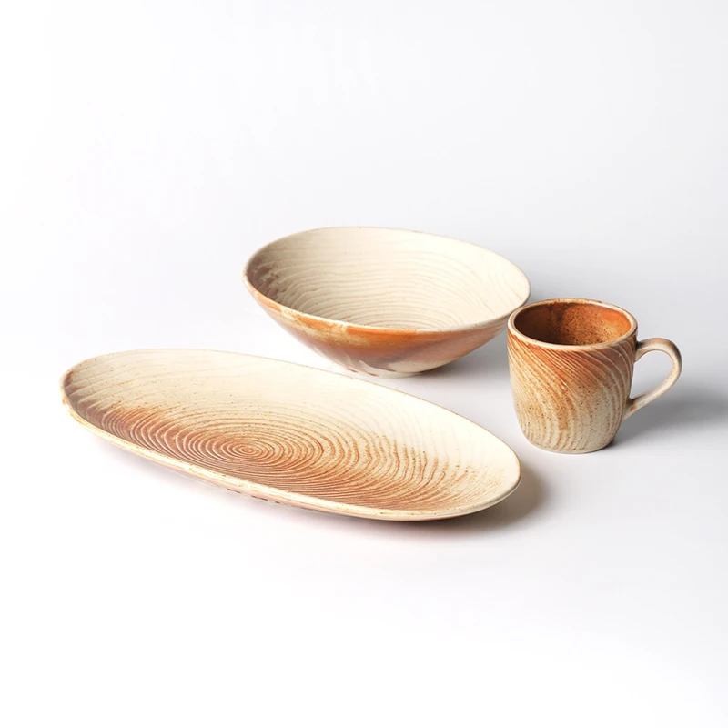 Creative Tree Ring Texture Ceramic Plates Chinese Modern Make Old Threads Dinner Plate Restaurant Kiln Transformed Tableware