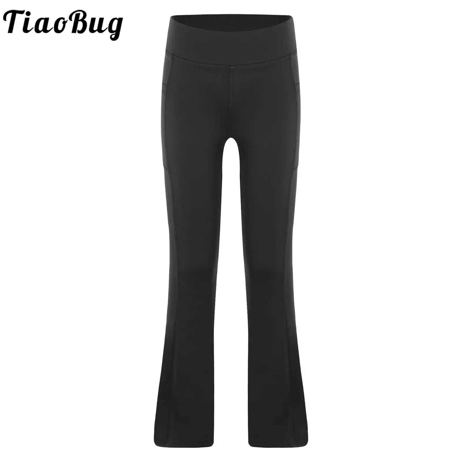 2023 Kids Girls High Waist Yoga Pants Solid Color Bell-Bottomed Athletic Leggings Casual Fashion Breathable Soft Flared Trousers