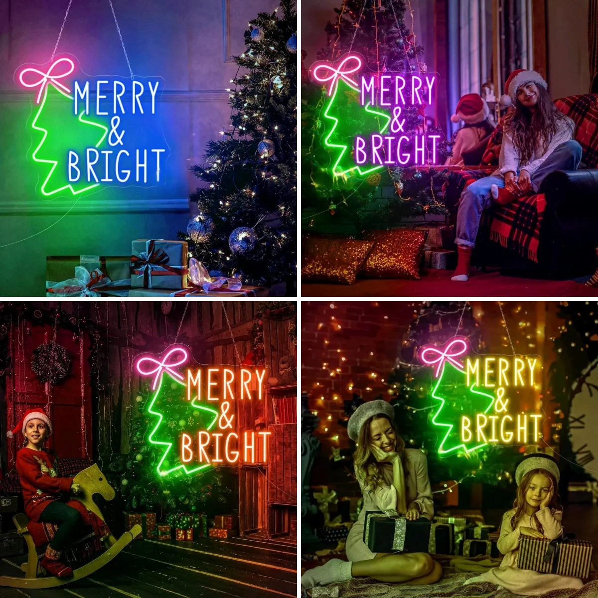 

Merry Bright Christmas Neon Sign Led Lights Xmas Tree Art Wall Light Up Signs Room Decoration For Party Bar Bedroom Club Lamp