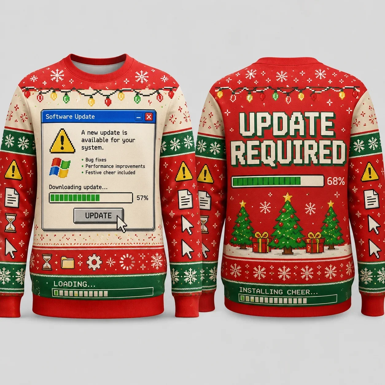 Funny Software Update Pixel All Over 3D Print Long Sleeve Shirt Unisex, Retro Computer Window Xmas Party Crew Neck Top