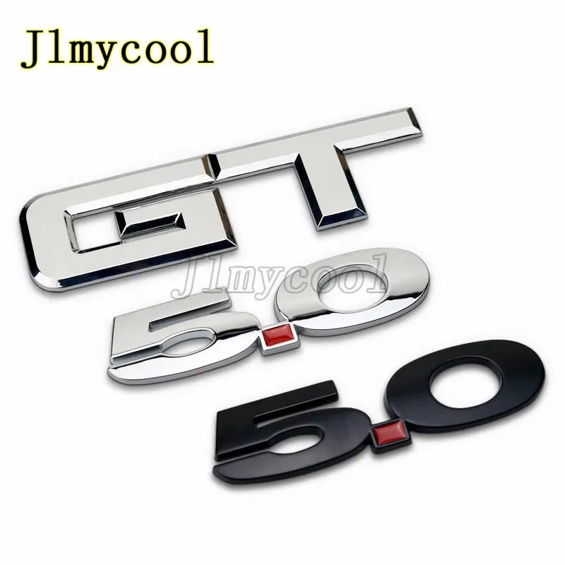 2Pcs 3D Metal Car Sticker Black Silver 5.0 Badge Zinc Alloy For Mustang GT 2015-2020 Right Left Fender Emblem