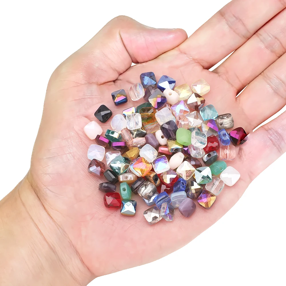 50Pcs/Lot 6mm Faceted Crystal Glass Square Loose Spacer Flat Cube Beads For DIY Making Jewelry Earing Necklace Accessories